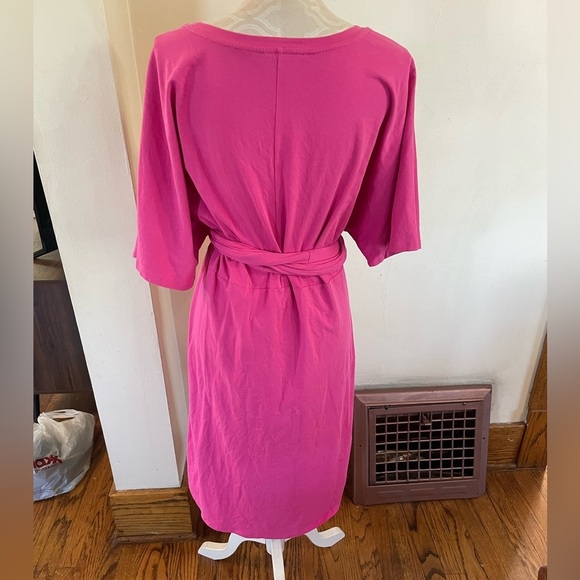 Eloquii Hot Pink Liberty Cross Front Tie Waist Midi Dress - Picture 4 of 5
